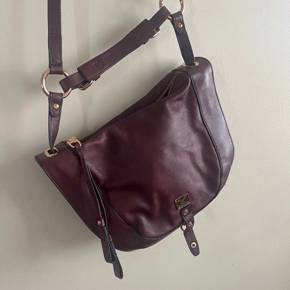 Kooba Burgundy Leather Saddle Bag Flap Crossbody Gold Hardware Convertible Strap - Picture 5 of 6